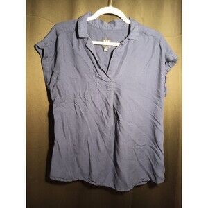 Gap Blouse Medium Navy Blue V‑Neck Lightweight Collared Office Work Top